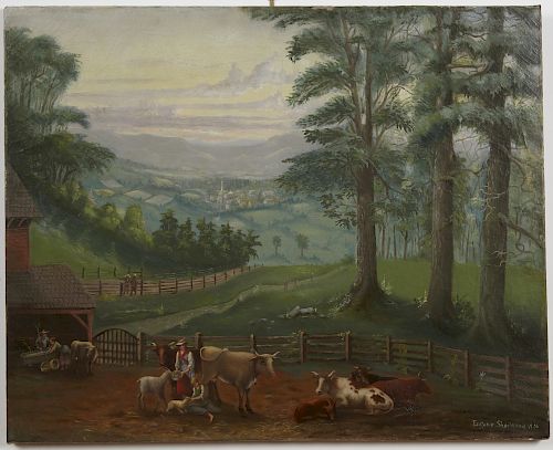 New York Farm Scene Painting 1901