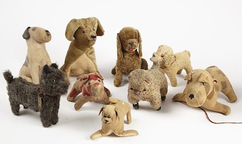 Nine Vintage Stuffed Dogs