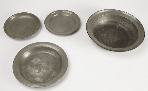 Four Early Pewter Plates