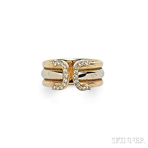 18kt Tricolor Gold and Diamond "C de Cartier" Ring, Cartier
