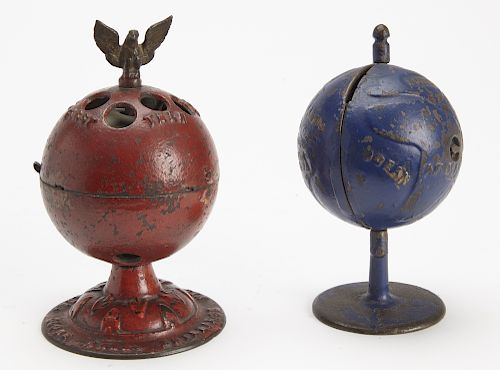 Two Iron Bell Ringer Globe Banks