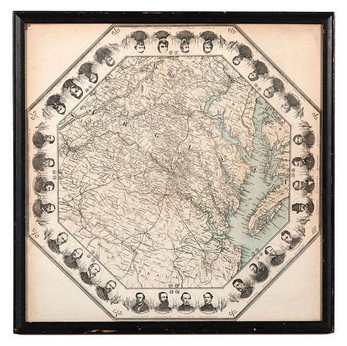 Rare Civil War Octagonal Map of Chesapeake Bay & Virginia, Attributed to Charles Magnus 