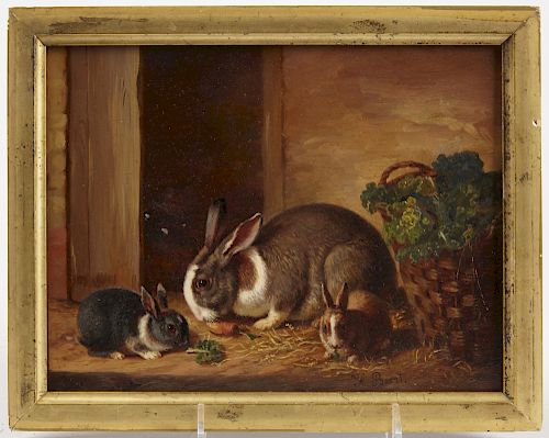 Henri Baert Fine Oil Painting of Rabbits
