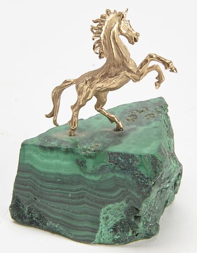 Gold Horse Sculpture on Malachite Base