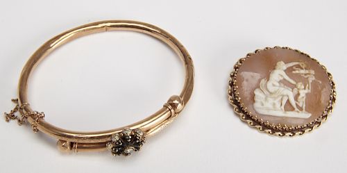 Victorian Gold Bracelet and Cameo Pin