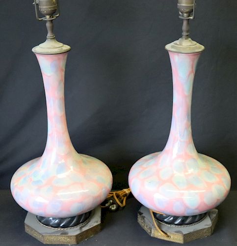 MIDCENTURY. Pair Of Art Glass Lamps