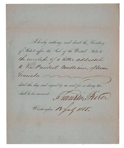 Franklin Pierce Document Signed as President, July 1855 