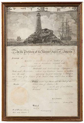 Thomas Jefferson Ship's Passage Signed as President, Countersigned by James Madison 
