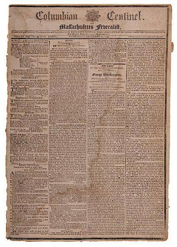 Columbian Centinel, Boston, MA, December 25, 1799, Breaking News of George Washington's Death 