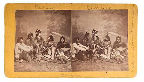Currier Stereoview of Indian Trader & Interpreter Julius Meyer with Pawnee Chiefs 