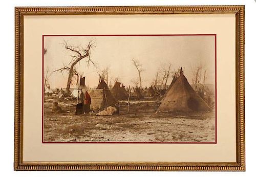 L.A. Huffman, Signed & Hand-Colored Photograph, Camp of Spotted Eagle's Hostile Sioux Tongue River Valley, 1879 
