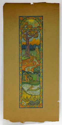 Otto Plaug Jugendstil Polychrome Indian Drawing