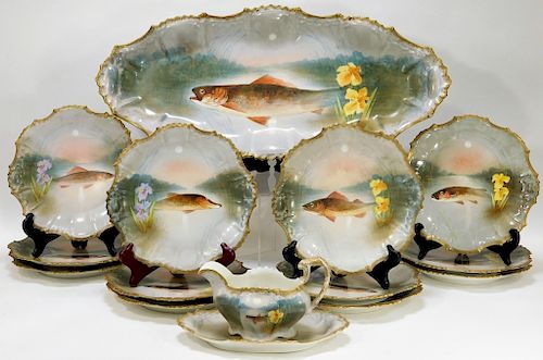 15PC French Limoges Porcelain Fish Dinnerware Set