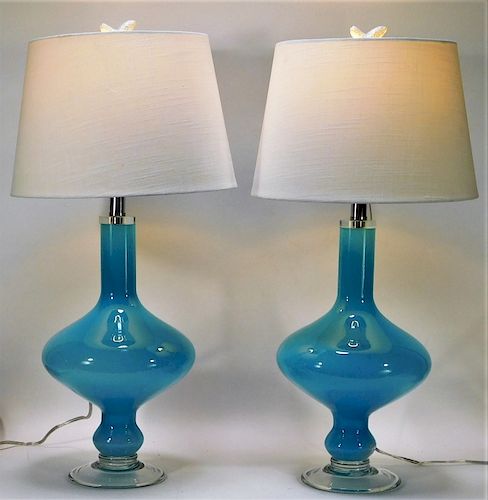 PR Italian Murano Baby Blue Art Glass Lamps