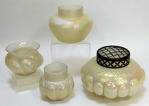 4 White Opalescent Bohemian Art Glass Vases