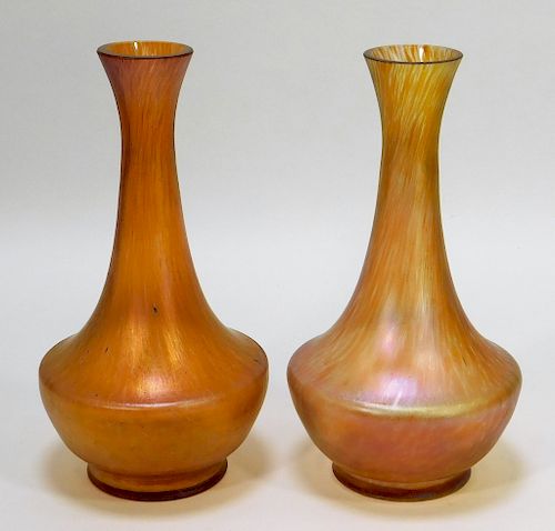 PR Orange Iridescent Bohemian Art Glass Vases