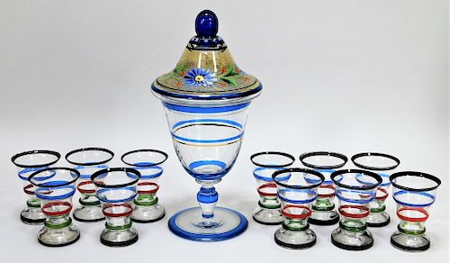 12PC Attr. Pfohl Enamel Bohemian Art Glass