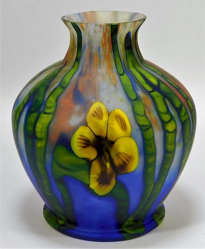 Kralik Grand Marquetry Bohemian Art Glass Vase