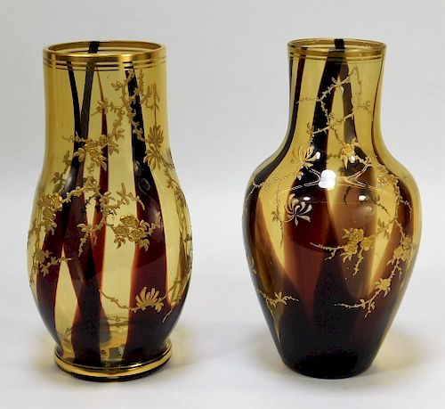 PR Loetz Enameled Bohemian Art Glass Vases