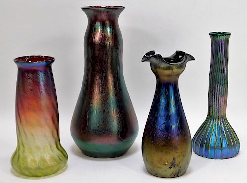 4 Assorted Bohemian Czech Art Glass Vases