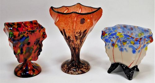 3 Kralik Bohemian Czech Art Glass Compotes