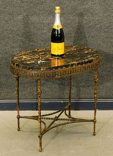 Attrib. Oscar Bach Wrought Iron Marble Top Table