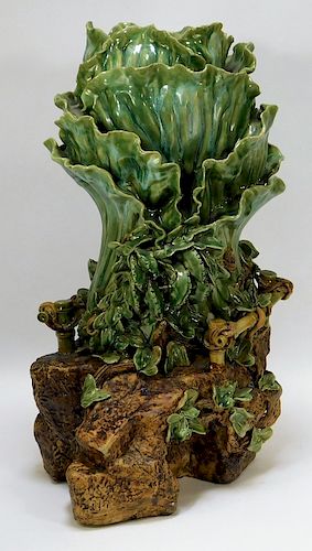 LG Studio Pottery Cabbage Leaf Majolica Vase 22"