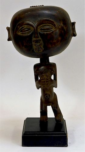African Wood Carved Fertility Statue Rattle