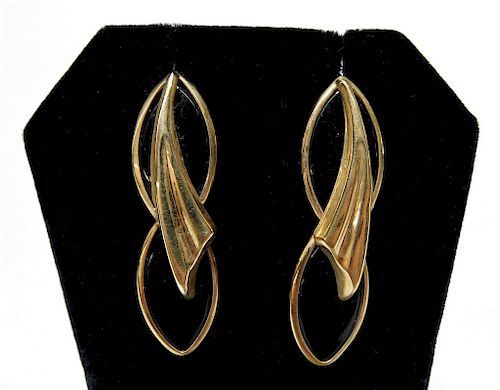 PR 14K Gold & Onyx Geometric Earrings
