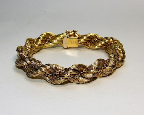 14K Gold Fancy Braided Rope Twist Bracelet 34.7g