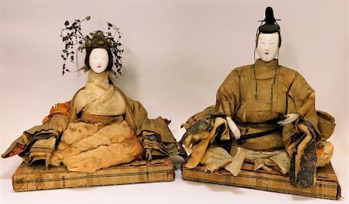 PR Antique Japanese Gofun Ningyo Wedding Dolls