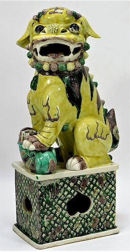 Antique Chinese Sansai Glaze Foo Dog Statue 17"