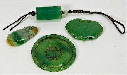 4 Chinese Apple Green Mottled Jadeite Amulets