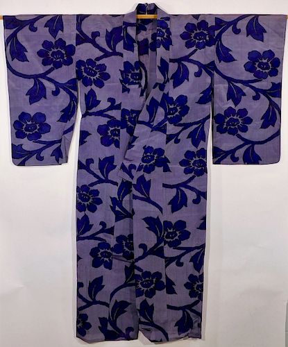 Japanese Floral Purple Silk Yukata Robe
