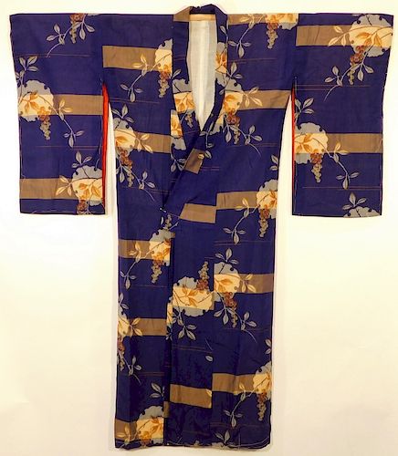 Japanese Stripes and Flowers Furisode Kimono