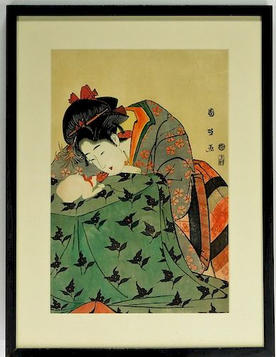 Japanese Gazing Geisha Woodblock Print