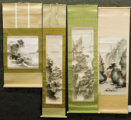 4 Japanese Landscape Hanging Wall Scrolls