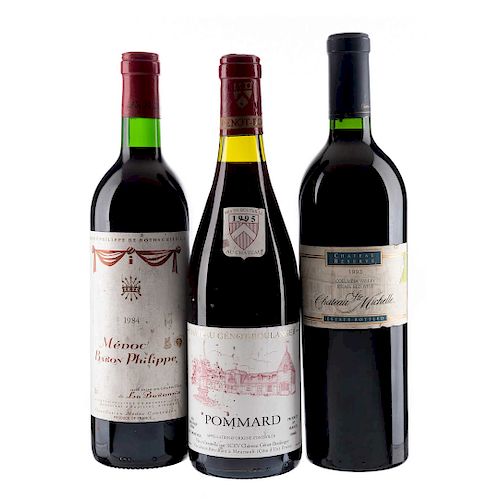 Lote de vinos U.S.A. y Francia. Château Ste. Michelle, Baron Philippe y Pommard. Total de piezas: 3.