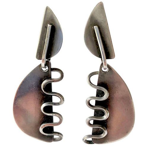 Sterling Silver Mid Century American Modernist Squiggle Earrings