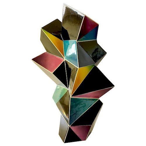 James Caswell Davis 1987 California Postmodernist Memphis Style Sculptural Ceramic Vase