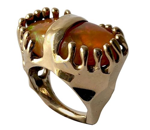 John M. Morgan 14 Karat Gold Orange Fire Opal Organic Modern Studio Ring
