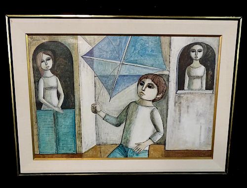 LUCIA RANUCCI SGN. OIL ON CANVAS CHILD WITH KITE 24X36"