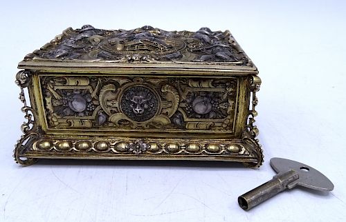 19TH C. STERLING REPOUSSE SINGING BIRD BOX