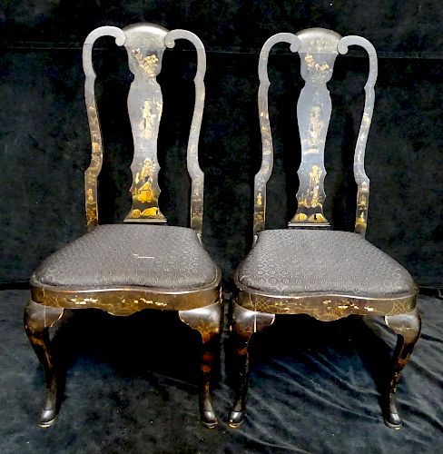 PR. 19TH C CHINOISERIE DECORATED QUEEN ANNE SIDE CHAIRS 