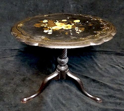 19TH C. DECORATED PAPIER MACHE OVAL TABLE 