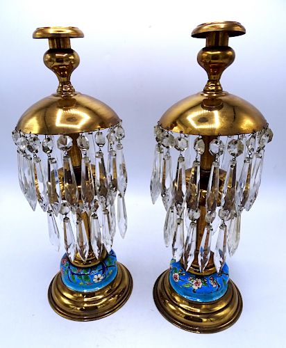 PR. BRASS & CLOISONNE LUSTRES WITH CRYSTAL DROPS 