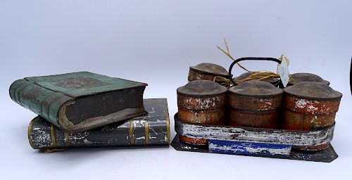 GROUP 19TH C. SPICE TINS & 2 TIN BOXES