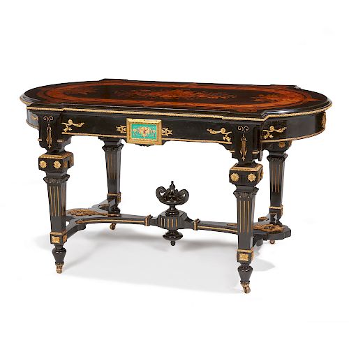19th Century New York Ebonized and Marquetry Parlor Table 