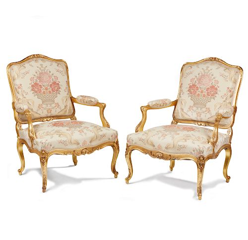 Pair of Louis XVI Style Gilt-Wood Armchairs 
