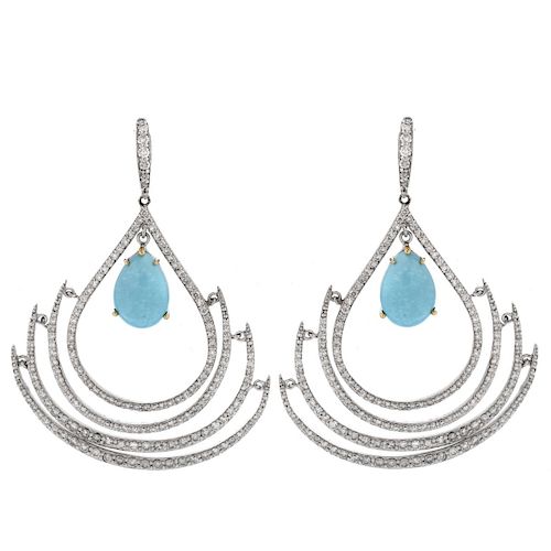Diamond, Turquoise and 14K Earrings.